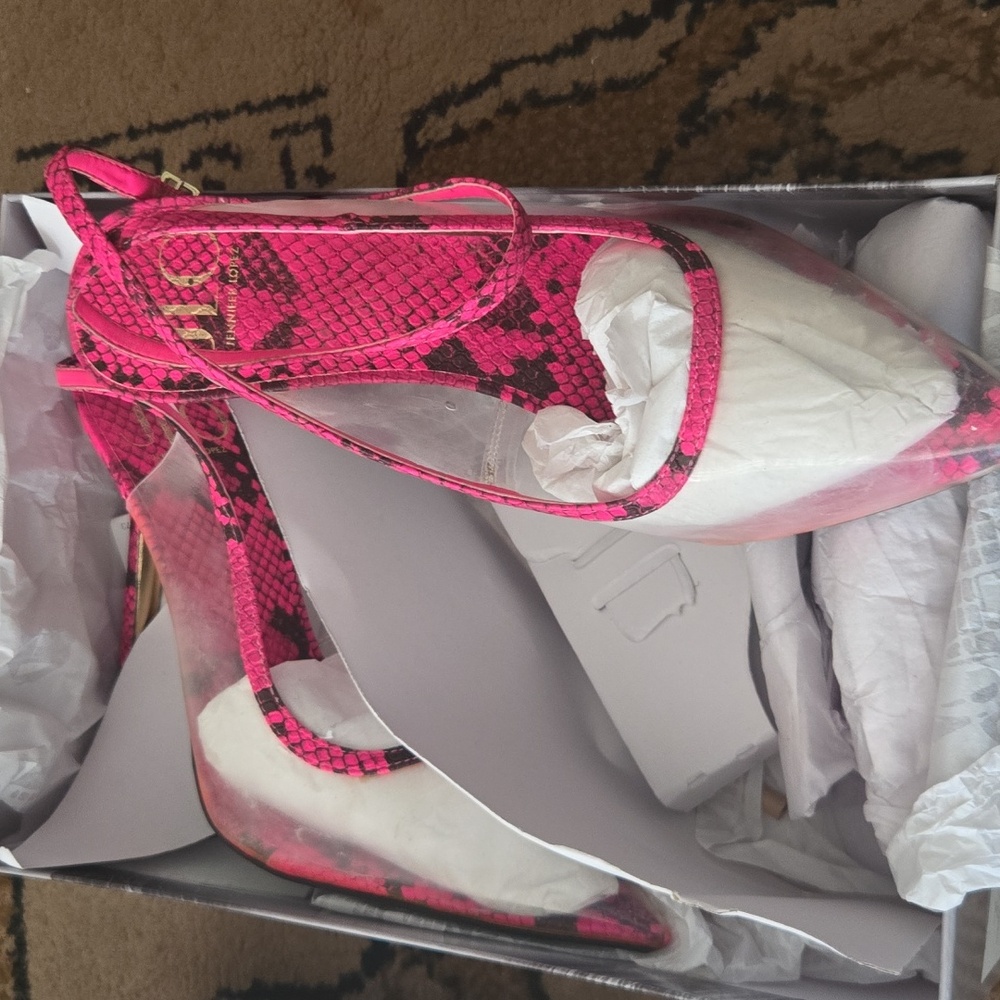 Jennifer Lopez Pink Snake Print Heels
